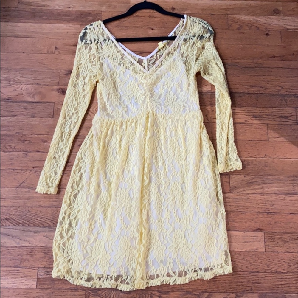 Yellow lace illusion dress